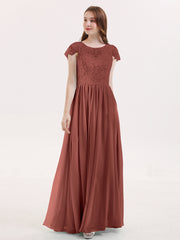 Robes Demoiselle d'honneure Longues avec Mancheron terracotta
