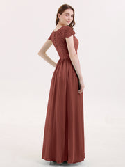 Robes Demoiselle d'honneure Longues avec Mancheron terracotta