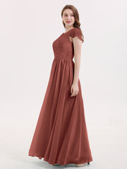 Robes Demoiselle d'honneure Longues avec Mancheron terracotta