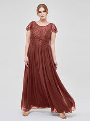 Robes Demoiselle d'honneure Longues avec Mancheron terracotta Grande Taille