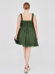 Col en V Mousseline Robe Courte pour Demoiselles d'honneur Olive Verte