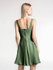 Col en V Mousseline Robe Courte pour Demoiselles d'honneur Olive Verte
