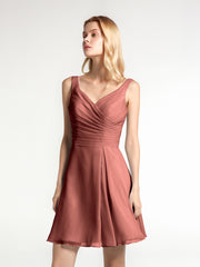 Col en V Mousseline Robe Courte pour Demoiselles d'honneur terracotta