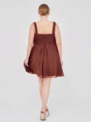 Col en V Mousseline Robe Courte pour Demoiselles d'honneur terracotta