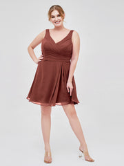 Col en V Mousseline Robe Courte pour Demoiselles d'honneur terracotta