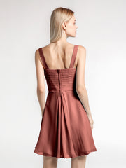 Col en V Mousseline Robe Courte pour Demoiselles d'honneur terracotta