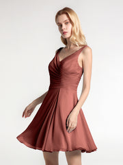 Col en V Mousseline Robe Courte pour Demoiselles d'honneur terracotta