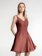 Col en V Mousseline Robe Courte pour Demoiselles d'honneur terracotta