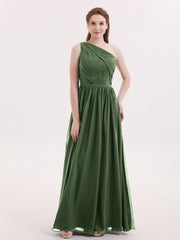 Une Epaule Mousseline et Dentelle Robe Demoiselle d'honneur Olive Verte Grande Taille