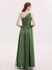 Une Epaule Mousseline et Dentelle Robe Demoiselle d'honneur Olive Verte