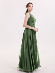 Une Epaule Mousseline et Dentelle Robe Demoiselle d'honneur Olive Verte Grande Taille