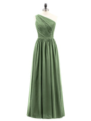 Une Epaule Mousseline et Dentelle Robe Demoiselle d'honneur Olive Verte Grande Taille