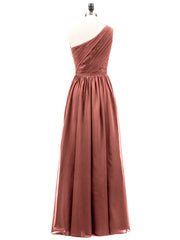 Une Epaule Mousseline et Dentelle Robe Demoiselle d'honneur terracotta