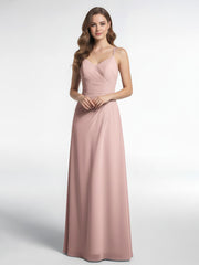 Robe Longue en Mousseline à Doubles Bretelles Croisées Dans le Dos Rose Poudré