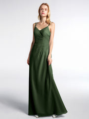 Robe Longue en Mousseline à Doubles Bretelles Croisées Dans le Dos Olive Verte