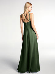 Robe Longue en Mousseline à Doubles Bretelles Croisées Dans le Dos Olive Verte