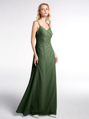 Robe Longue en Mousseline à Doubles Bretelles Croisées Dans le Dos Olive Verte Grande Taille