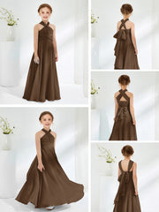 Robes de Demoiselle d'Honneur Junior A-ligne Sans Manches à Col Licou Brun