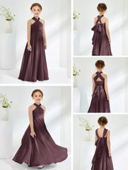 Robes de Demoiselle d'Honneur Junior A-ligne Sans Manches à Col Licou Cabernet