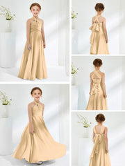Robes de Demoiselle d'Honneur Junior A-ligne Sans Manches à Col Licou Champagne