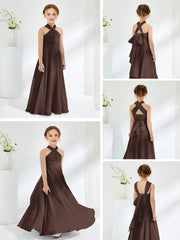 Robes de Demoiselle d'Honneur Junior A-ligne Sans Manches à Col Licou Chocolat