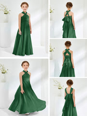 Robes de Demoiselle d'Honneur Junior A-ligne Sans Manches à Col Licou Vert Foncé