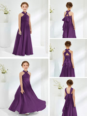 Robes de Demoiselle d'Honneur Junior A-ligne Sans Manches à Col Licou Raisin