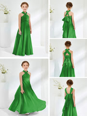 Robes de Demoiselle d'Honneur Junior A-ligne Sans Manches à Col Licou Vert