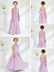 Robes de Demoiselle d'Honneur Junior A-ligne Sans Manches à Col Licou Lilas
