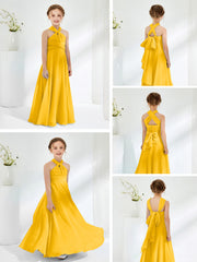 Robes de Demoiselle d'Honneur Junior A-ligne Sans Manches à Col Licou Mandarine