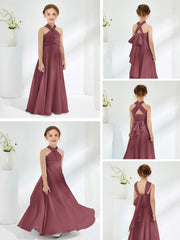 Robes de Demoiselle d'Honneur Junior A-ligne Sans Manches à Col Licou Mûre