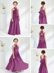 Robes de Demoiselle d'Honneur Junior A-ligne Sans Manches à Col Licou Orchidée