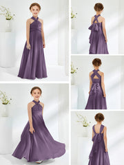 Robes de Demoiselle d'Honneur Junior A-ligne Sans Manches à Col Licou Plum