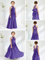 Robes de Demoiselle d'Honneur Junior A-ligne Sans Manches à Col Licou Régence
