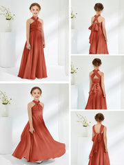 Robes de Demoiselle d'Honneur Junior A-ligne Sans Manches à Col Licou Rouille