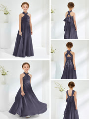 Robes de Demoiselle d'Honneur Junior A-ligne Sans Manches à Col Licou Orageux