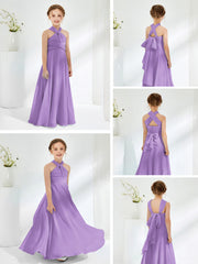 Robes de Demoiselle d'Honneur Junior A-ligne Sans Manches à Col Licou Tahiti