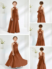 Robes de Demoiselle d'Honneur Junior A-ligne Sans Manches à Col Licou Terracotta
