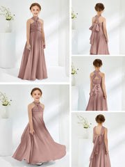 Robes de Demoiselle d'Honneur Junior A-ligne Sans Manches à Col Licou Vintage Mauve
