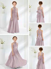 Robes de Demoiselle d'Honneur Junior A-ligne Sans Manches à Col Licou Crépuscule