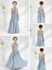 Robes de Demoiselle d'Honneur Junior A-ligne Sans Manches à Col Licou Bleu Poudré