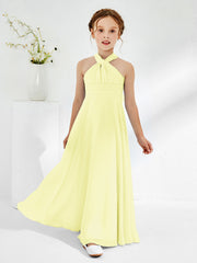 Robes de Demoiselle d'Honneur Junior A-ligne Sans Manches à Col Licou Jonquille