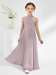Robes de Demoiselle d'Honneur Junior A-ligne Sans Manches à Col Licou Crépuscule