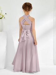 Robes de Demoiselle d'Honneur Junior A-ligne Sans Manches à Col Licou Crépuscule