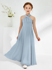 Robes de Demoiselle d'Honneur Junior A-ligne Sans Manches à Col Licou Bleu Poudré