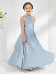 Robes de Demoiselle d'Honneur Junior A-ligne Sans Manches à Col Licou Bleu Poudré