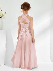 Robes de Demoiselle d'Honneur Junior A-ligne Sans Manches à Col Licou Rose Poudré