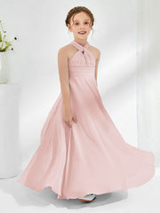 Robes de Demoiselle d'Honneur Junior A-ligne Sans Manches à Col Licou Rose Poudré
