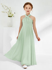 Robes de Demoiselle d'Honneur Junior A-ligne Sans Manches à Col Licou Sauge Poudrée