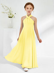 Robes de Demoiselle d'Honneur Junior A-ligne Sans Manches à Col Licou Citron